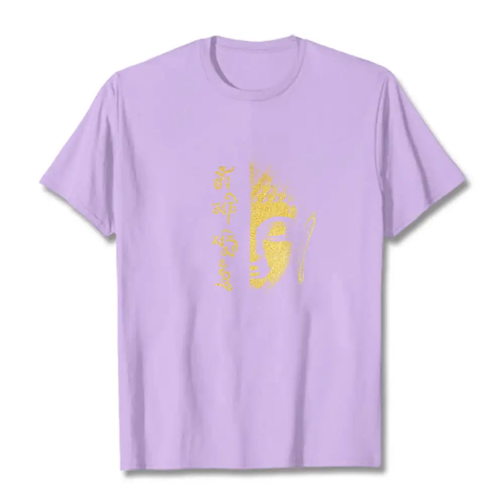 Buddha Stones Om Mani Padme Hum Golden Buddha Cotton Tee T-shirt - Plum / S - T-Shirts