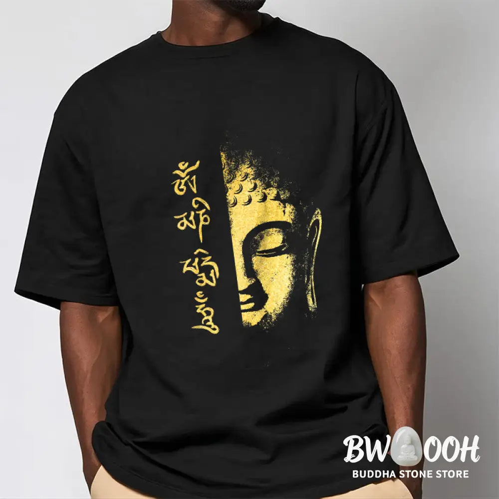 Buddha Stones Om Mani Padme Hum Golden Buddha Cotton Tee T-shirt - T-Shirts