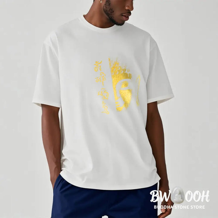 Buddha Stones Om Mani Padme Hum Golden Buddha Cotton Tee T-shirt - T-Shirts