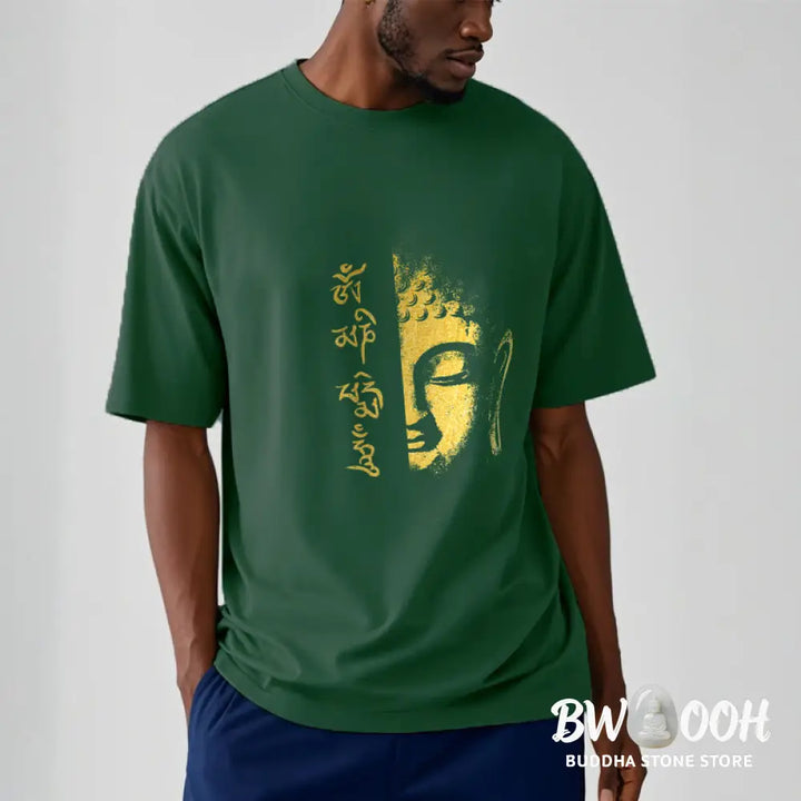 Buddha Stones Om Mani Padme Hum Golden Buddha Cotton Tee T-shirt - T-Shirts
