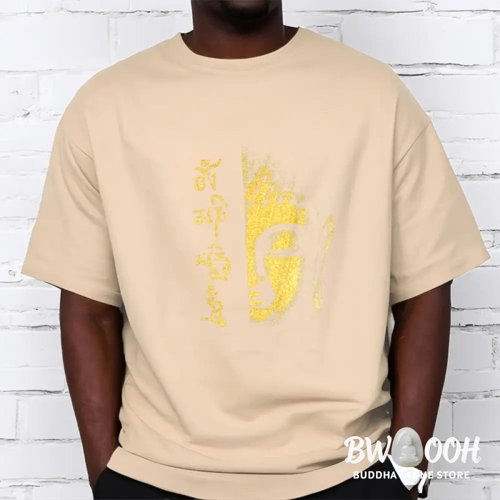 Buddha Stones Om Mani Padme Hum Golden Buddha Cotton Tee T-shirt - T-Shirts