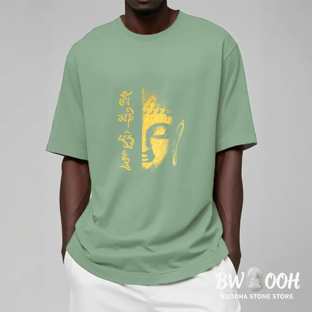Buddha Stones Om Mani Padme Hum Golden Buddha Cotton Tee T-shirt - T-Shirts