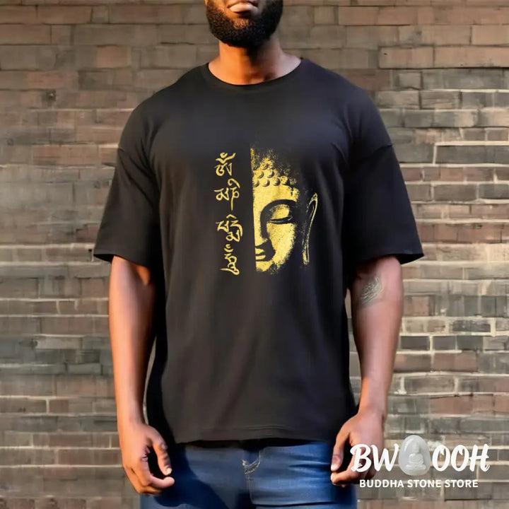 Buddha Stones Om Mani Padme Hum Golden Buddha Cotton Tee T-shirt - T-Shirts