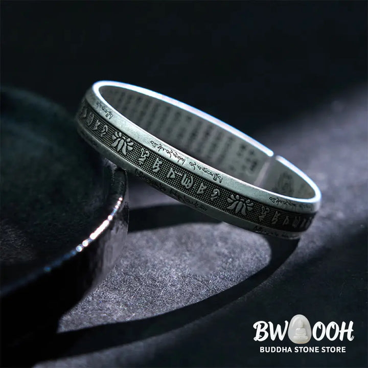 Buddha Stones Om Mani Padme Hum Heart Sutra Mantra Lotus Peace Meditation Cuff Bracelet Bangle - BWOOOH - Om Mani Padme