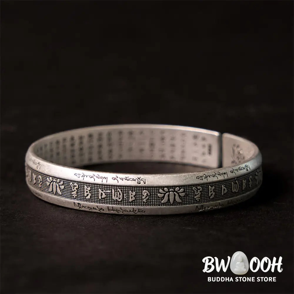 Buddha Stones Om Mani Padme Hum Heart Sutra Mantra Lotus Peace Meditation Cuff Bracelet Bangle - BWOOOH - Om Mani Padme