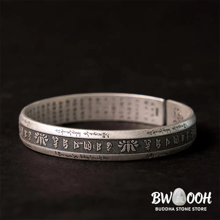 Buddha Stones Om Mani Padme Hum Heart Sutra Mantra Lotus Peace Meditation Cuff Bracelet Bangle - BWOOOH - Om Mani Padme