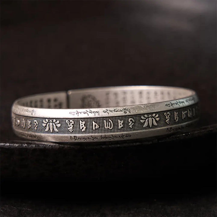 Buddha Stones Om Mani Padme Hum Heart Sutra Mantra Lotus Peace Meditation Cuff Bracelet Bangle - BWOOOH - Om Mani Padme