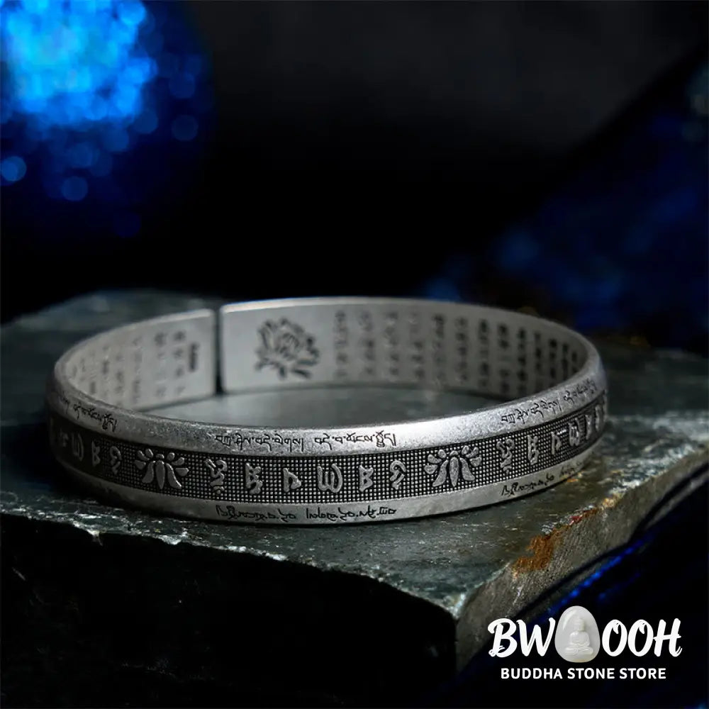 Buddha Stones Om Mani Padme Hum Heart Sutra Mantra Lotus Peace Meditation Cuff Bracelet Bangle - BWOOOH - Om Mani Padme