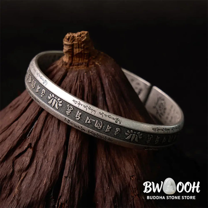 Buddha Stones Om Mani Padme Hum Heart Sutra Mantra Lotus Peace Meditation Cuff Bracelet Bangle - BWOOOH - Om Mani Padme