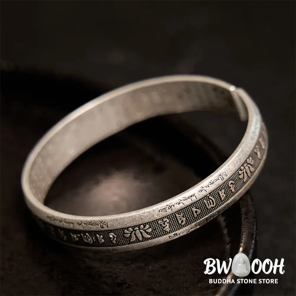 Buddha Stones Om Mani Padme Hum Heart Sutra Mantra Lotus Peace Meditation Cuff Bracelet Bangle - BWOOOH - Om Mani Padme