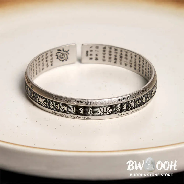 Buddha Stones Om Mani Padme Hum Heart Sutra Mantra Lotus Peace Meditation Cuff Bracelet Bangle - BWOOOH - Om Mani Padme
