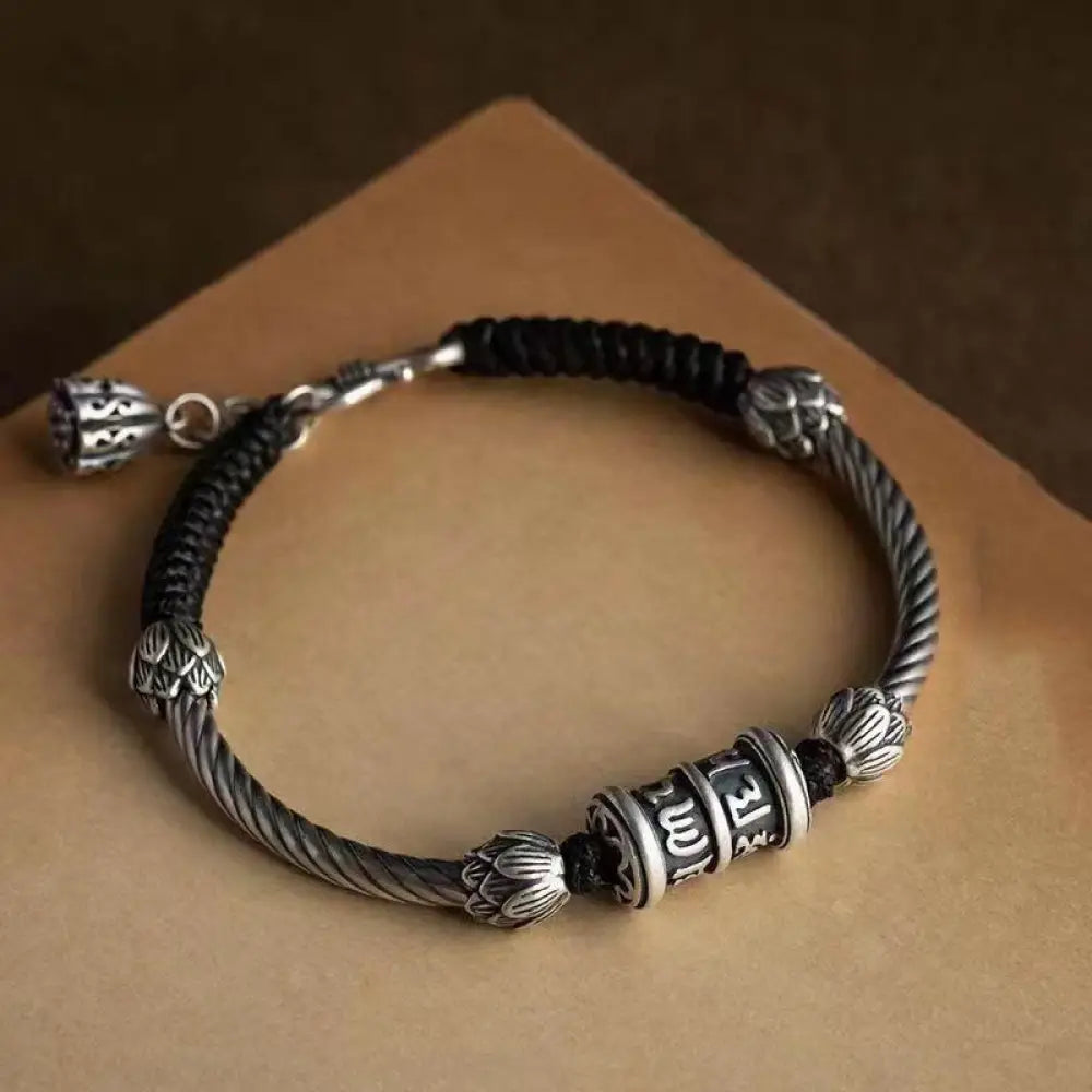 BWOOOH Om Mani Padme Hum Lotus Peace Braided Bracelet | natural stone spiritual bracelet for healing and mindful living