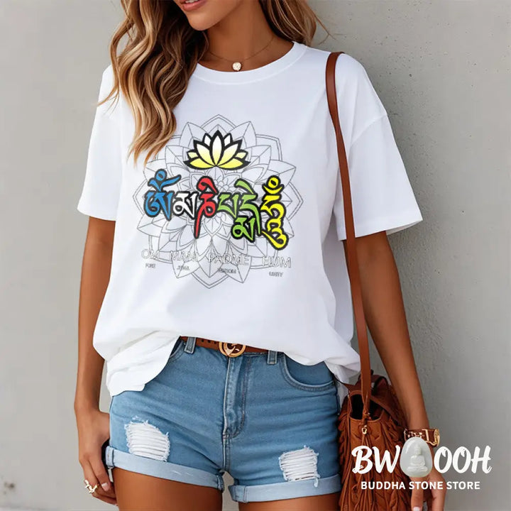 BWOOOH lotus print yoga pants - Om Mani Padme Hum Lotus Tee T-shirt