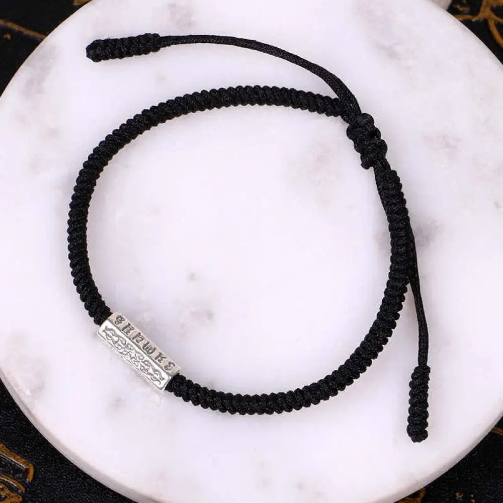 Buddha Stones Om Mani Padme Hum Luck Protection Red String Bracelet - BWOOOH - Black(Bracelet Size 16-28cm) - Bracelet
