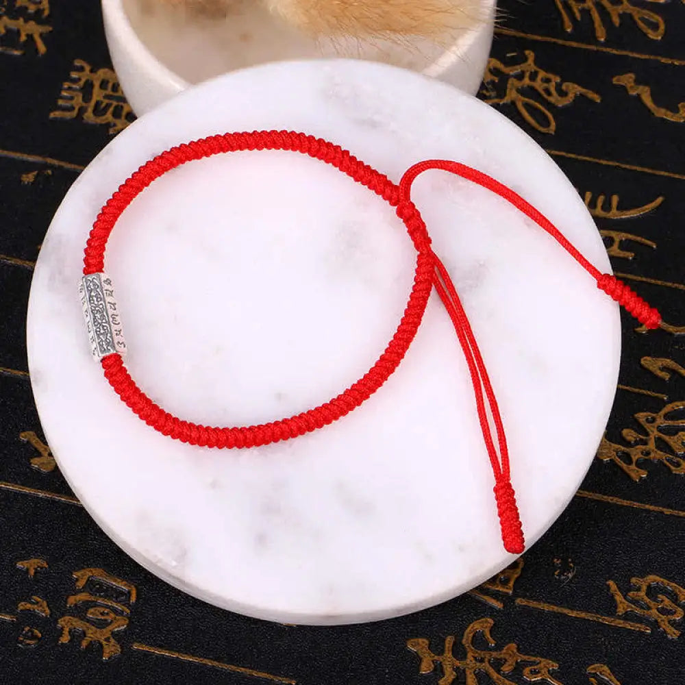 Buddha Stones Om Mani Padme Hum Luck Protection Red String Bracelet - BWOOOH - Red(Bracelet Size 16-28cm) - Bracelet