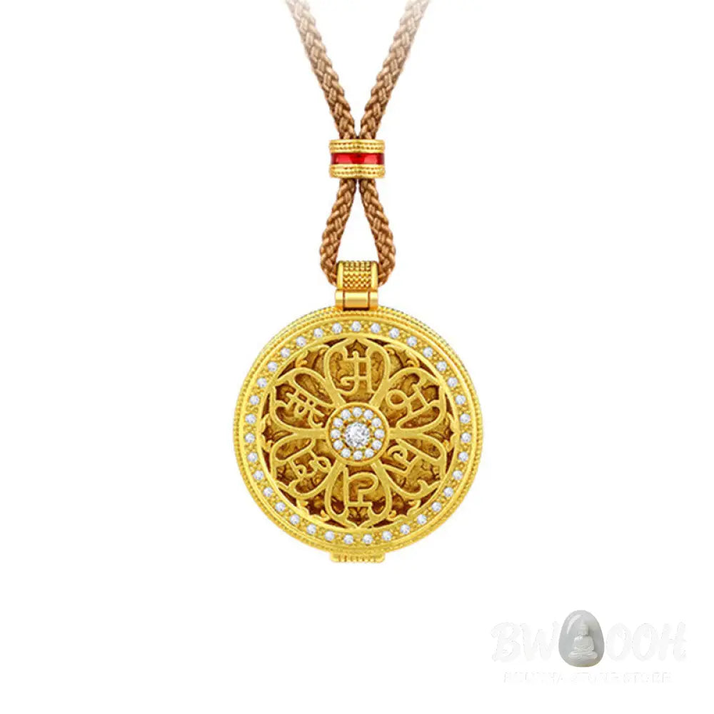 Buddha Stones Om Mani Padme Hum Openable Copper Plated Gold Wealth Necklace Pendant - BWOOOH - Copper(Wealth ♥ Luck)