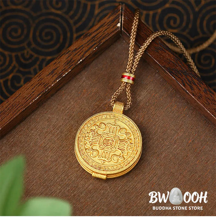 Buddha Stones Om Mani Padme Hum Openable Copper Plated Gold Wealth Necklace Pendant - BWOOOH - Copper(Wealth ♥ Luck)