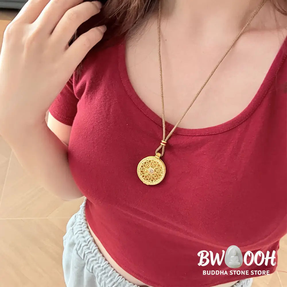 Buddha Stones Om Mani Padme Hum Openable Copper Plated Gold Wealth Necklace Pendant - BWOOOH - Copper(Wealth ♥ Luck)