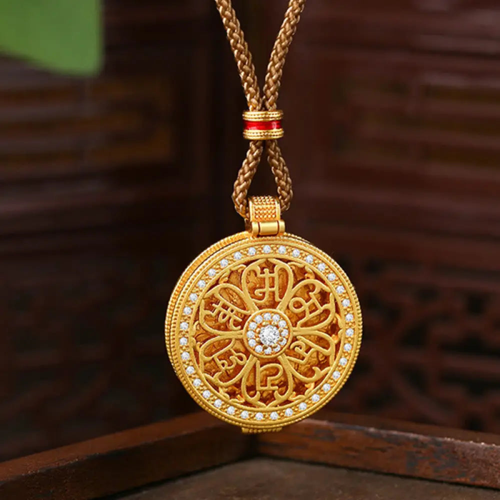 Buddha Stones Om Mani Padme Hum Openable Copper Plated Gold Wealth Necklace Pendant - BWOOOH - Copper(Wealth ♥ Luck)