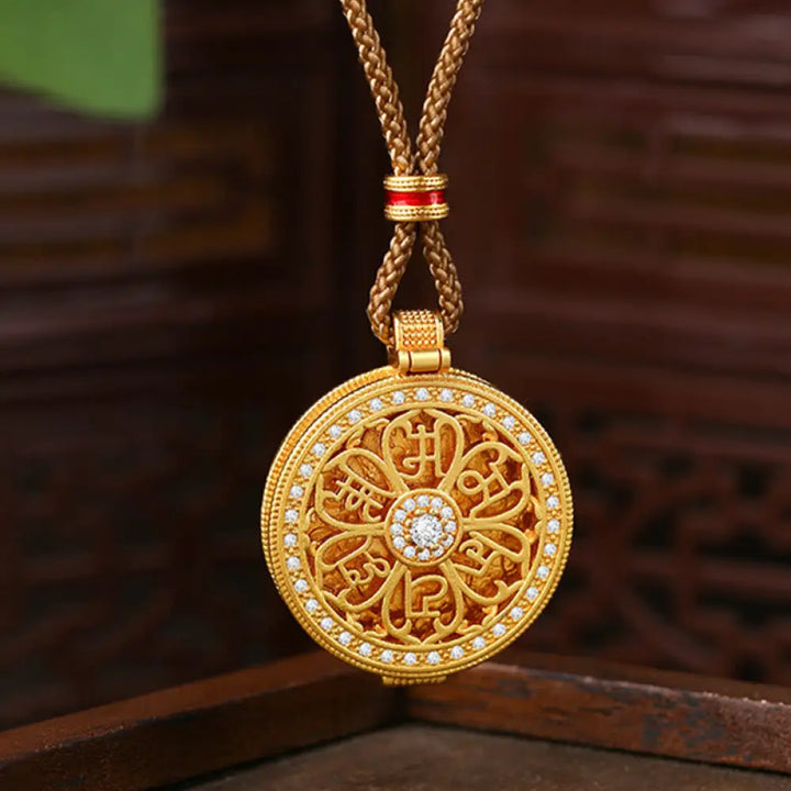 Buddha Stones Om Mani Padme Hum Openable Copper Plated Gold Wealth Necklace Pendant - BWOOOH - Copper(Wealth ♥ Luck)