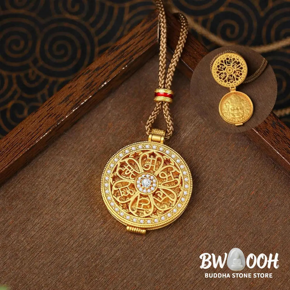 Buddha Stones Om Mani Padme Hum Openable Copper Plated Gold Wealth Necklace Pendant - BWOOOH - Copper(Wealth ♥ Luck)