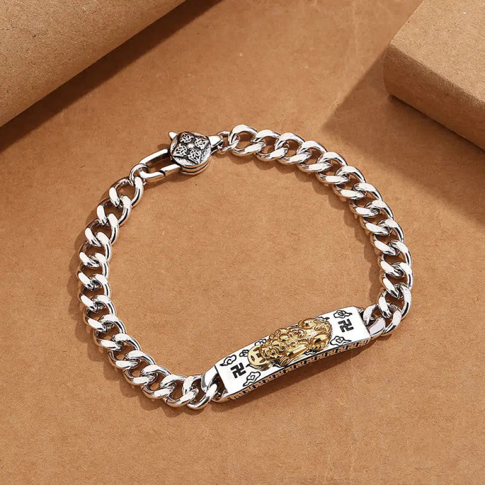 Buddha Stones Om Mani Padme Hum Pixiu Swastika Spring Buckle Wisdom Bracelet - BWOOOH - 18cm fit for Wrist