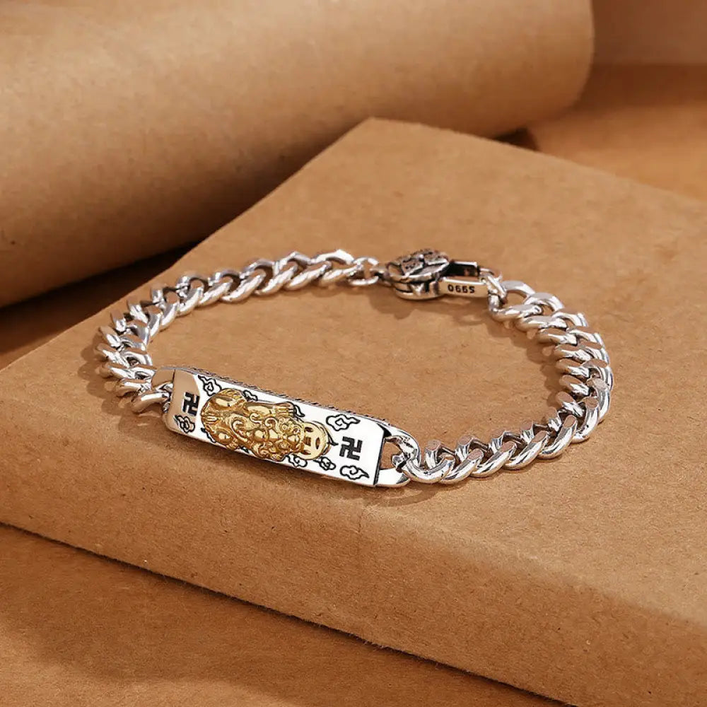 Buddha Stones Om Mani Padme Hum Pixiu Swastika Spring Buckle Wisdom Bracelet - BWOOOH - 20cm fit for Wrist