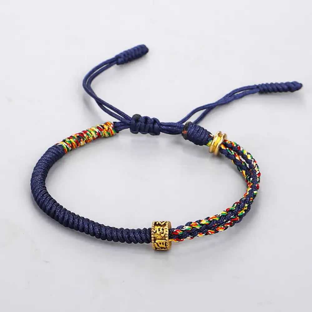 Buddha Stones Om Mani Padme Hum Protection Luck String Bracelet - BWOOOH - Blue(Bracelet Size 16 + 12cm) - Bracelet