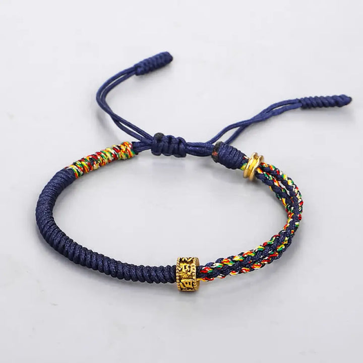 Buddha Stones Om Mani Padme Hum Protection Luck String Bracelet - BWOOOH - Blue(Bracelet Size 16 + 12cm) - Bracelet