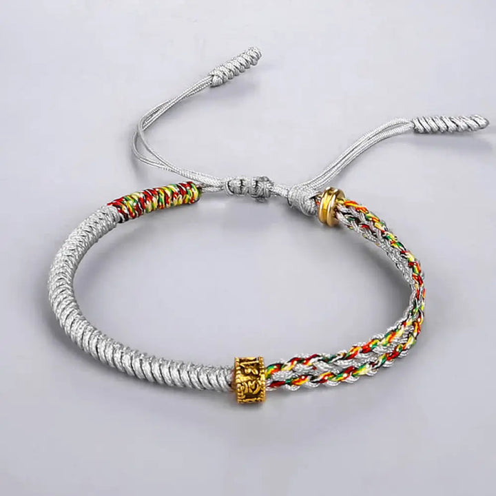 Buddha Stones Om Mani Padme Hum Protection Luck String Bracelet - BWOOOH - Gray(Bracelet Size 16 + 12cm) - Bracelet