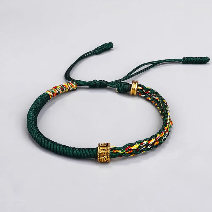Buddha Stones Om Mani Padme Hum Protection Luck String Bracelet - BWOOOH - Green(Bracelet Size 16 + 12cm) - Bracelet