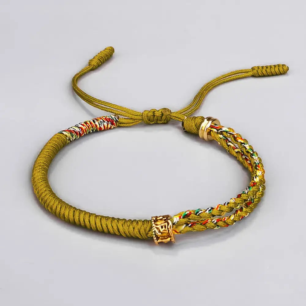 Buddha Stones Om Mani Padme Hum Protection Luck String Bracelet - BWOOOH - Yellow(Bracelet Size 16 + 12cm) - Bracelet