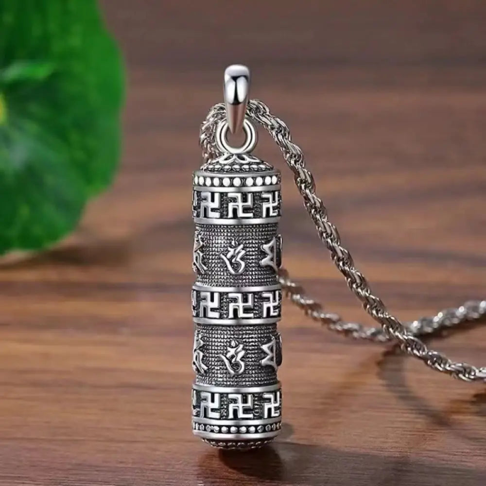 BWOOOH Om Mani Padme Hum Swastika Twisted Chain Wisdom Necklace Pendant