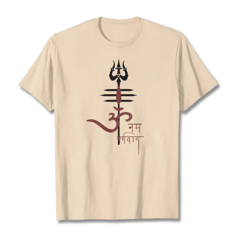 Buddha Stones OM NAMAH SHIVAYA Trident Cotton Tee T-shirt - Bisque / S - T-Shirts