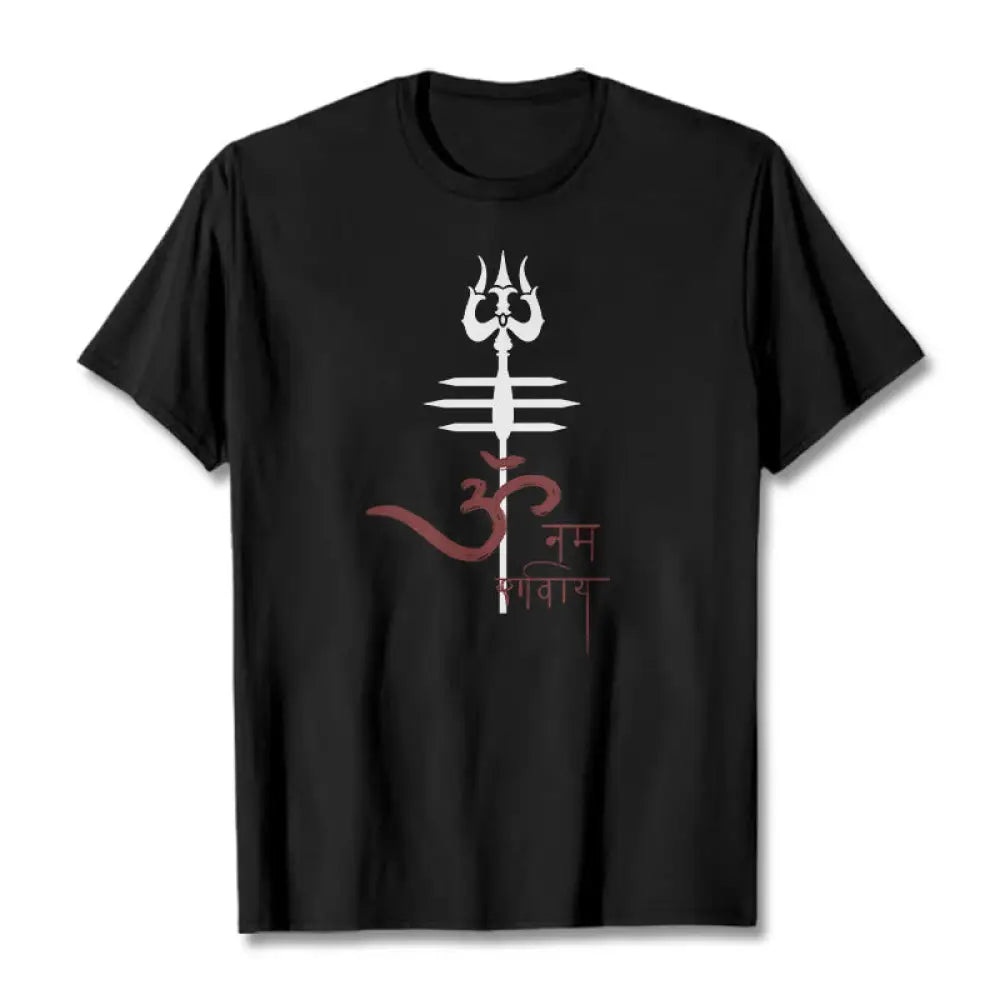 Buddha Stones OM NAMAH SHIVAYA Trident Cotton Tee T-shirt - Black / S - T-Shirts