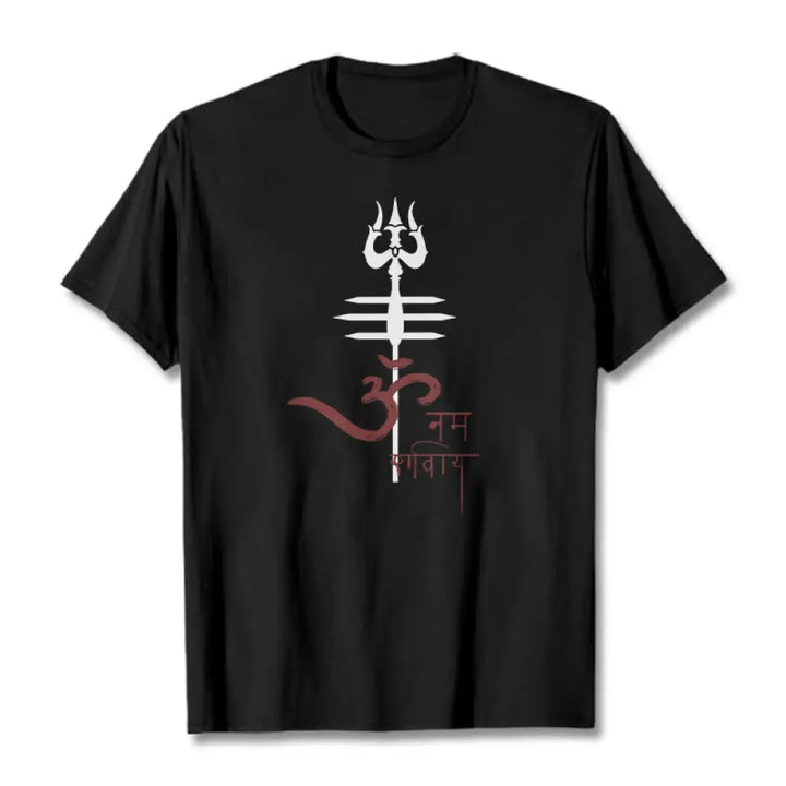Buddha Stones OM NAMAH SHIVAYA Trident Cotton Tee T-shirt - Black / S - T-Shirts
