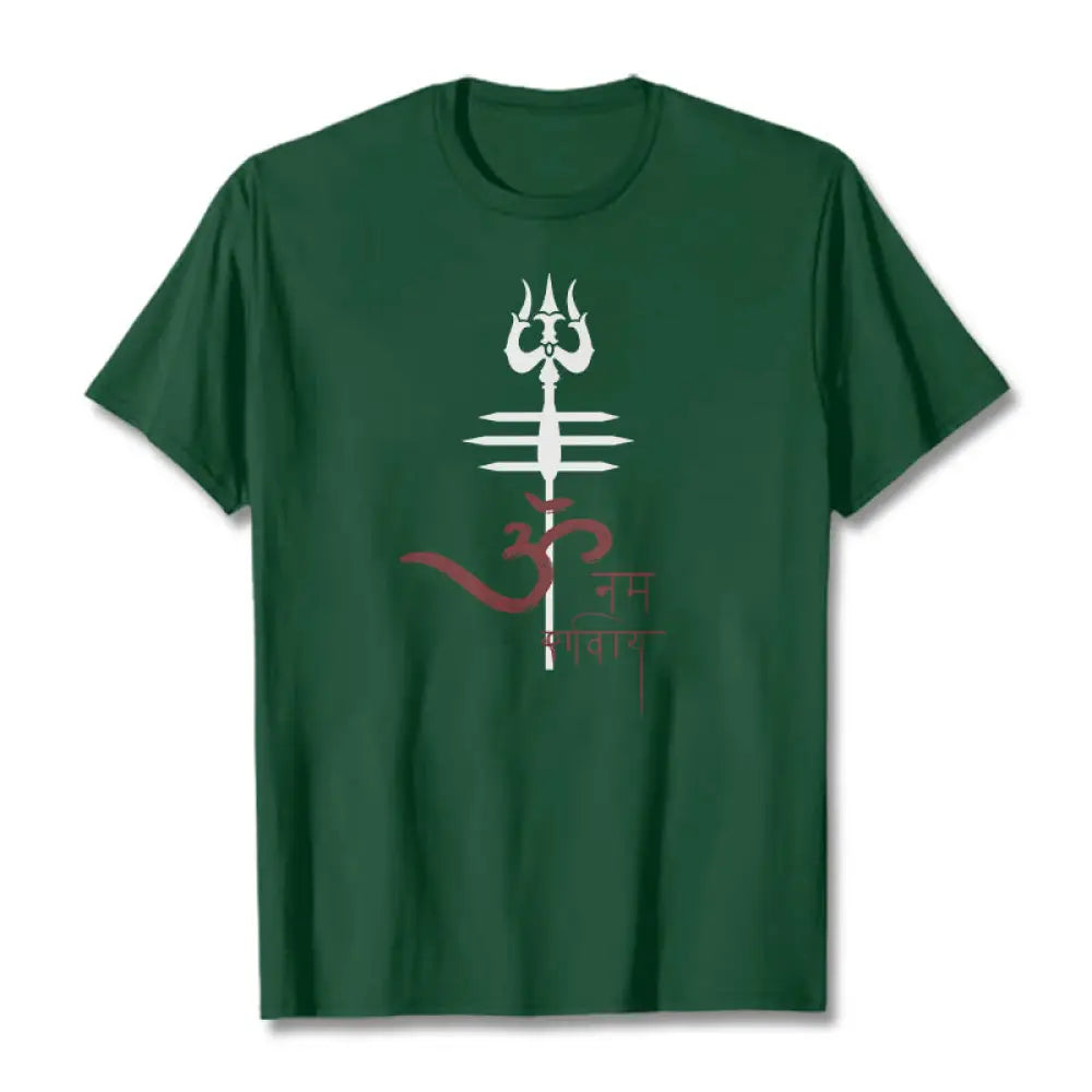 Buddha Stones OM NAMAH SHIVAYA Trident Cotton Tee T-shirt - ForestGreen / S - T-Shirts