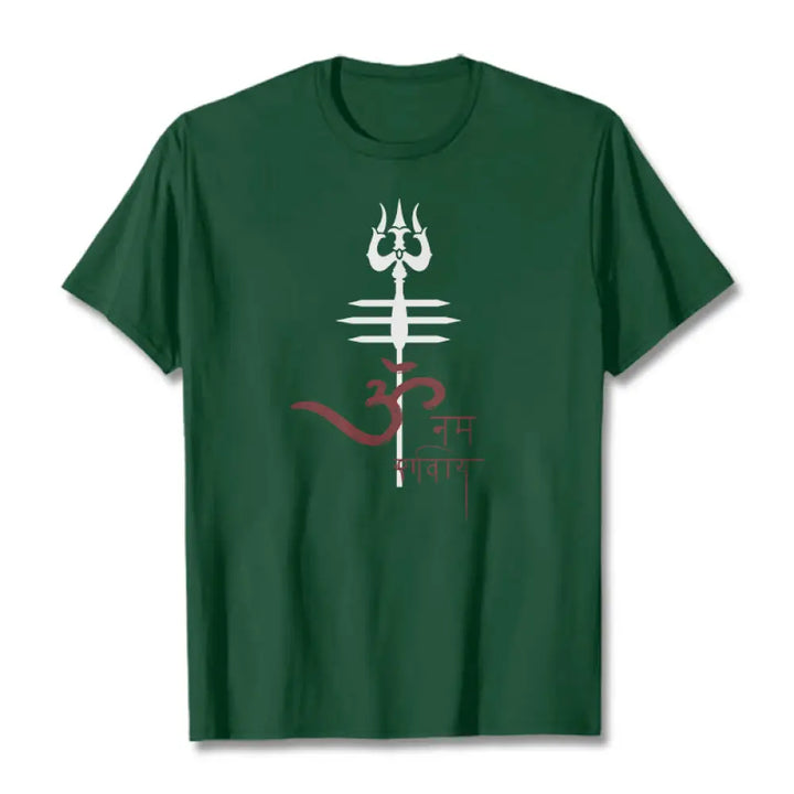 Buddha Stones OM NAMAH SHIVAYA Trident Cotton Tee T-shirt - ForestGreen / S - T-Shirts
