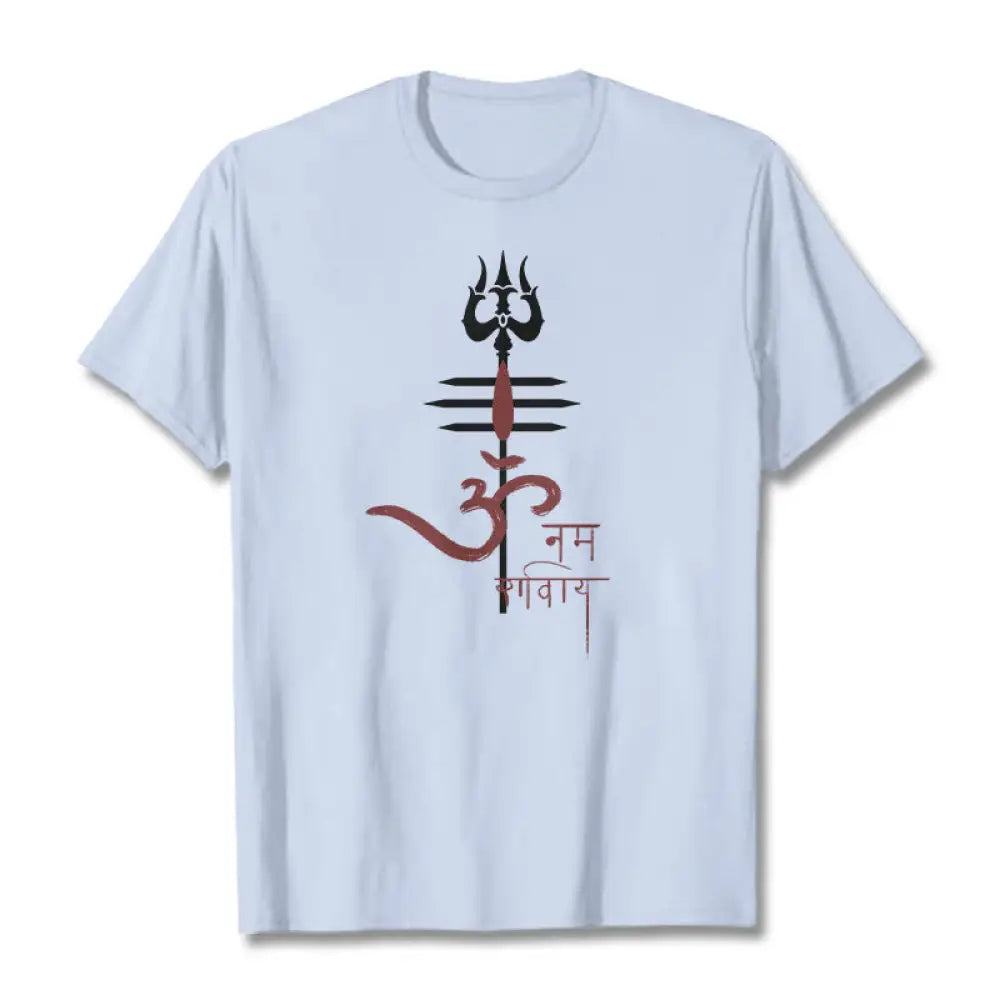 Buddha Stones OM NAMAH SHIVAYA Trident Cotton Tee T-shirt - LightCyan / S - T-Shirts