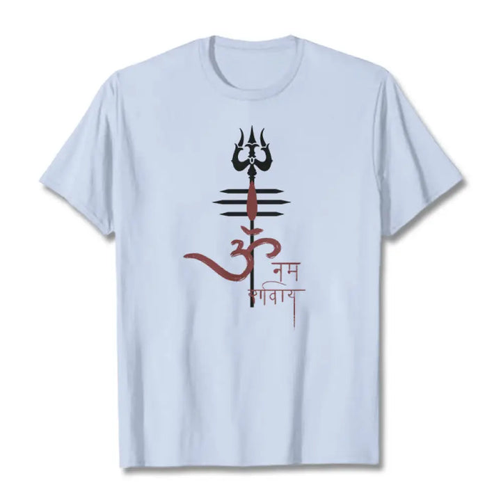 Buddha Stones OM NAMAH SHIVAYA Trident Cotton Tee T-shirt - LightCyan / S - T-Shirts