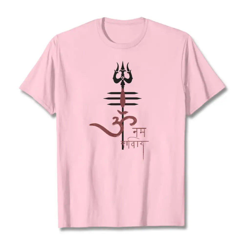 Buddha Stones OM NAMAH SHIVAYA Trident Cotton Tee T-shirt - LightPink / S - T-Shirts