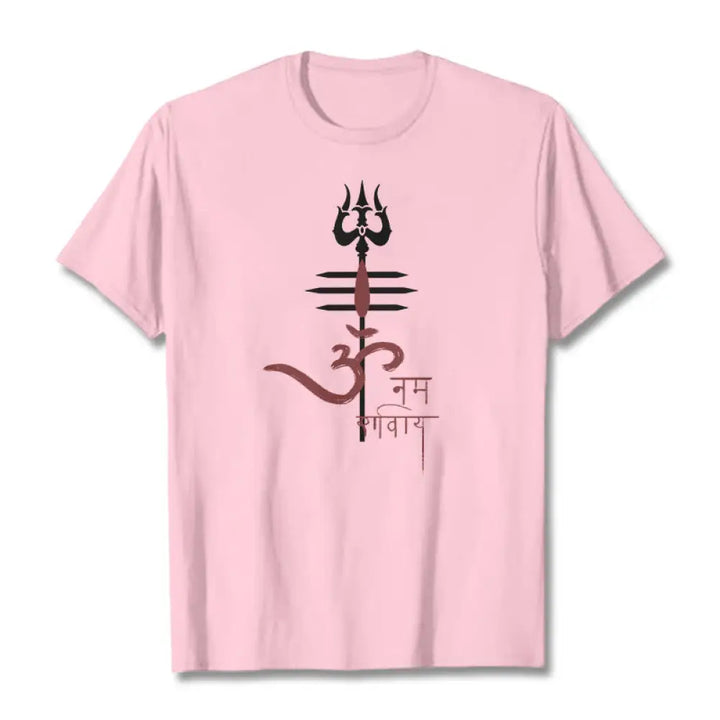 Buddha Stones OM NAMAH SHIVAYA Trident Cotton Tee T-shirt - LightPink / S - T-Shirts