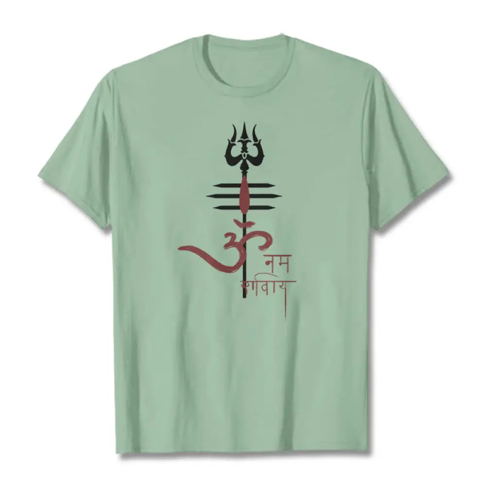 Buddha Stones OM NAMAH SHIVAYA Trident Cotton Tee T-shirt - PaleGreen / S - T-Shirts