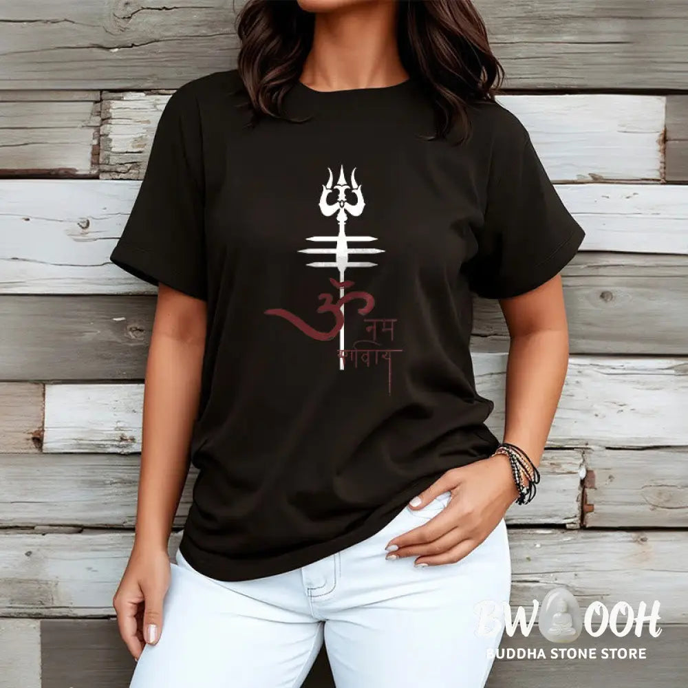 Buddha Stones OM NAMAH SHIVAYA Trident Cotton Tee T-shirt - T-Shirts
