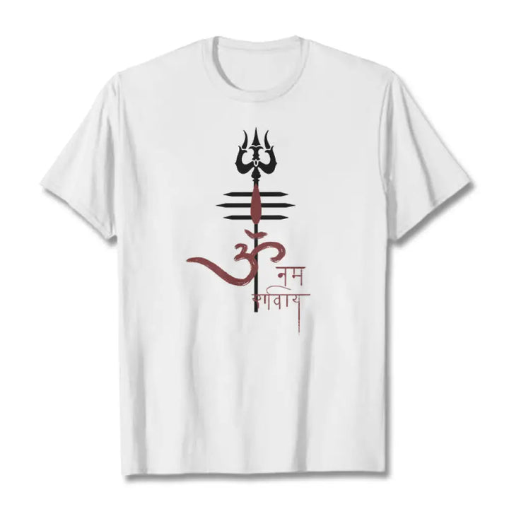 Buddha Stones OM NAMAH SHIVAYA Trident Cotton Tee T-shirt - White / S - T-Shirts