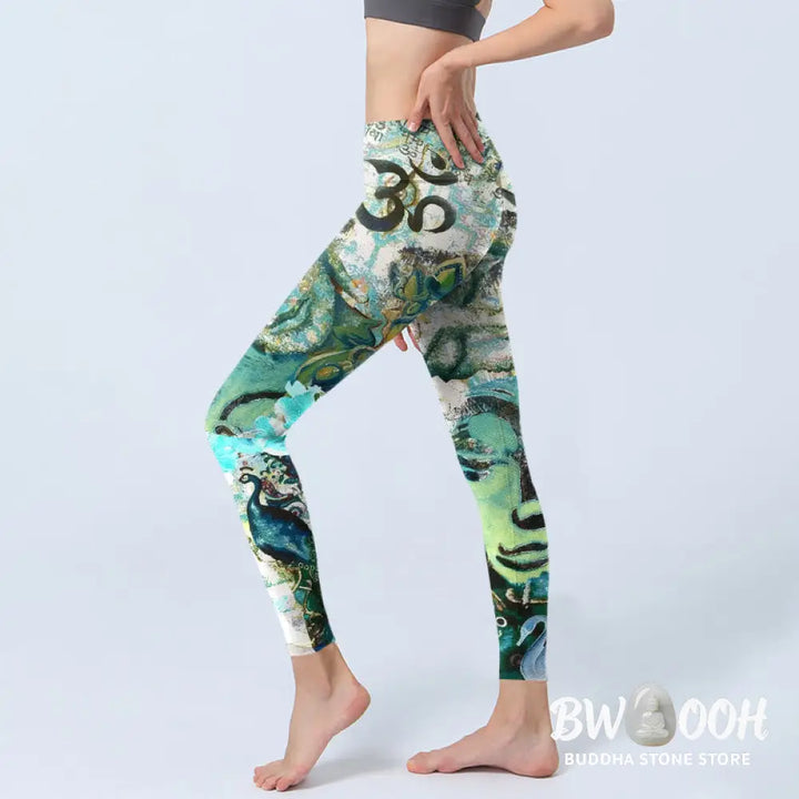 BWOOOH lotus print yoga leggings - Om Symbol Human Figure Peacock Lotus Pat