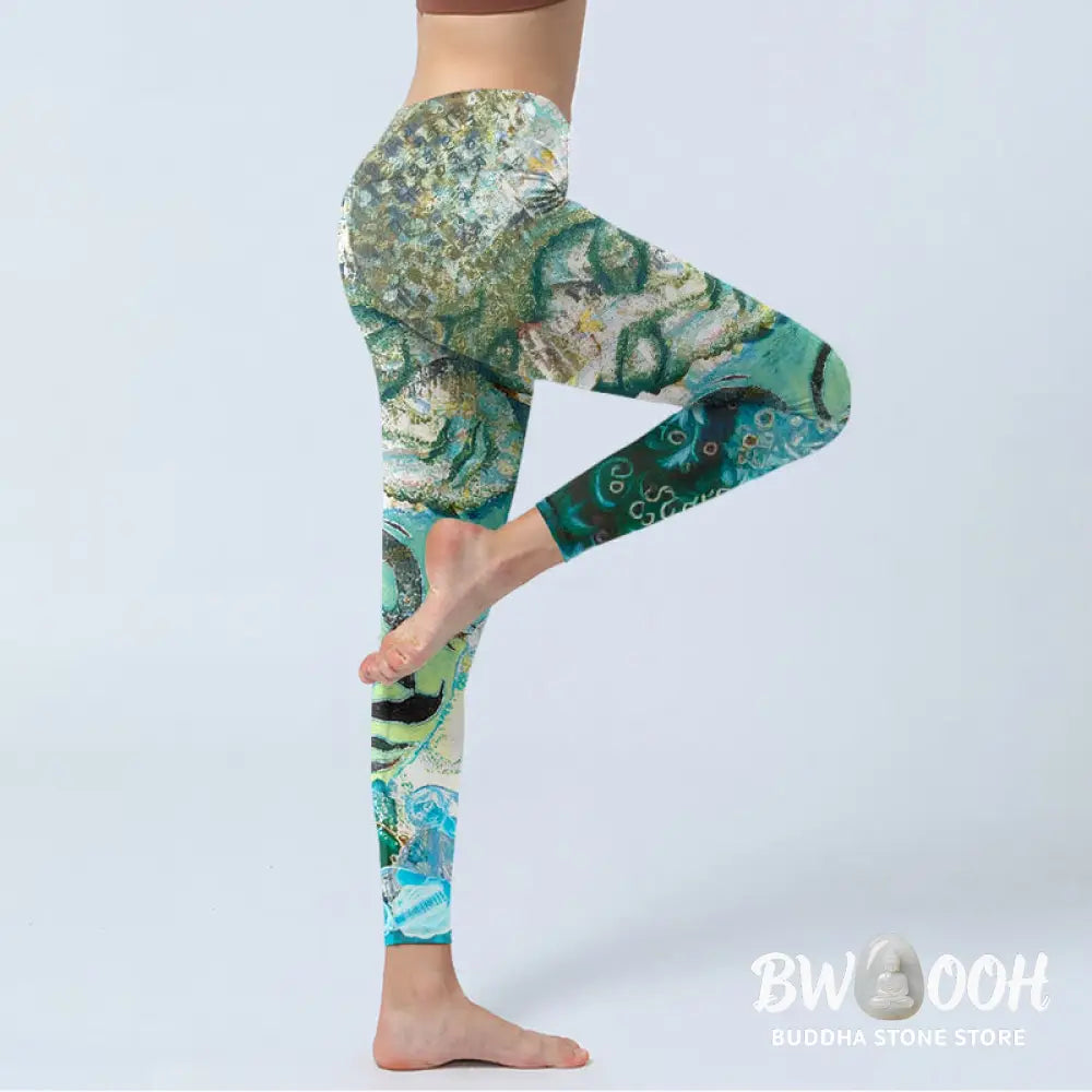 BWOOOH lotus print yoga leggings - Om Symbol Human Figure Peacock Lotus Pat