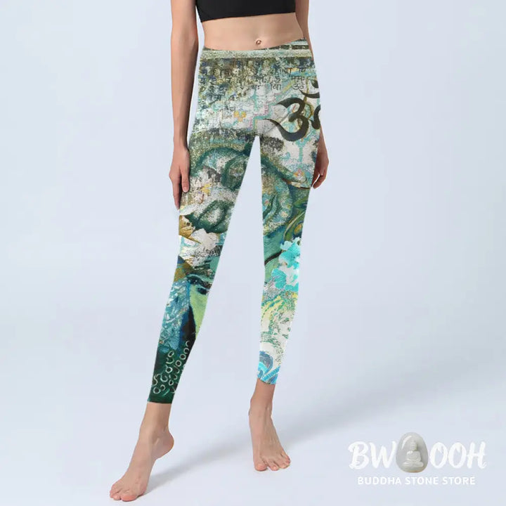BWOOOH lotus print yoga leggings - Om Symbol Human Figure Peacock Lotus Pat