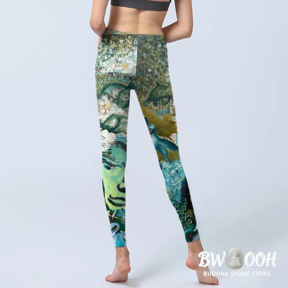 BWOOOH lotus print yoga leggings - Om Symbol Human Figure Peacock Lotus Pat