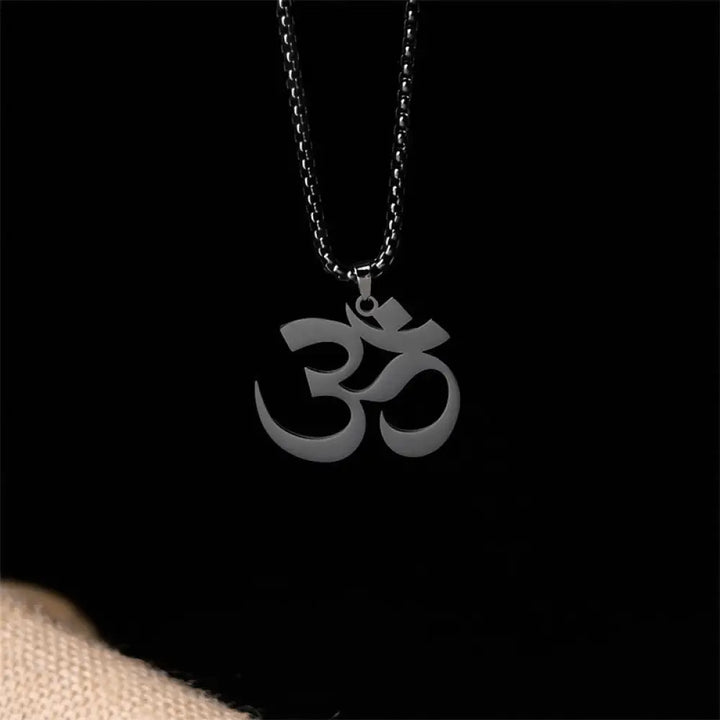 Buddha Stones Om Symbol Mantra Stainless Steel Focus Necklace Pendant - BWOOOH - Black - Necklaces &amp; Pendants
